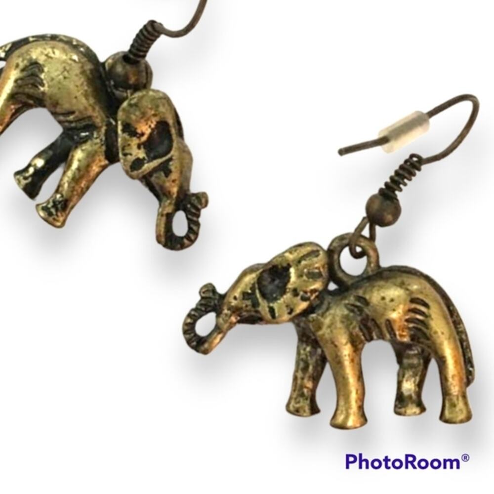 Brass tone elephant fish hook earrings